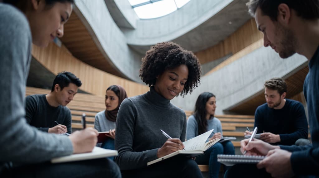 Students studying together at a modern university campus